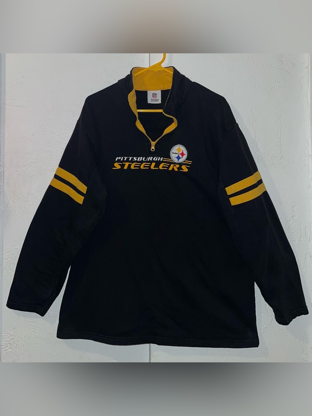Vintage Pittsburgh Steelers Black & Gold Quarter Zip Pullover Fleece Sweatshirt